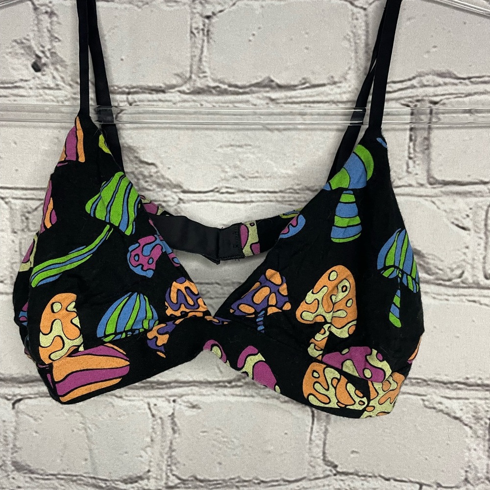 MeUndies Black Bandeau with Colorful Trippy Mushroom Print - WORN ONCE